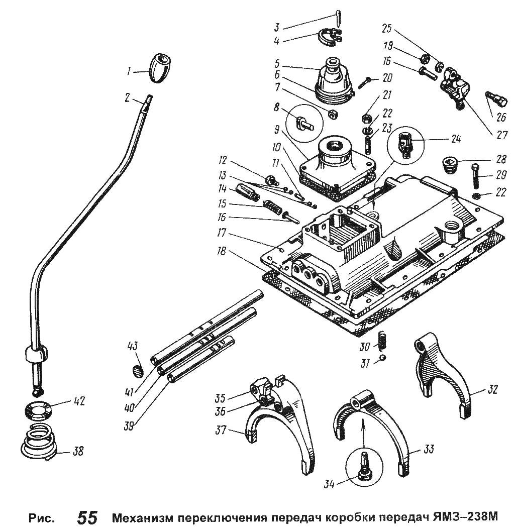 YAMZ-236Н gearbox gear controls