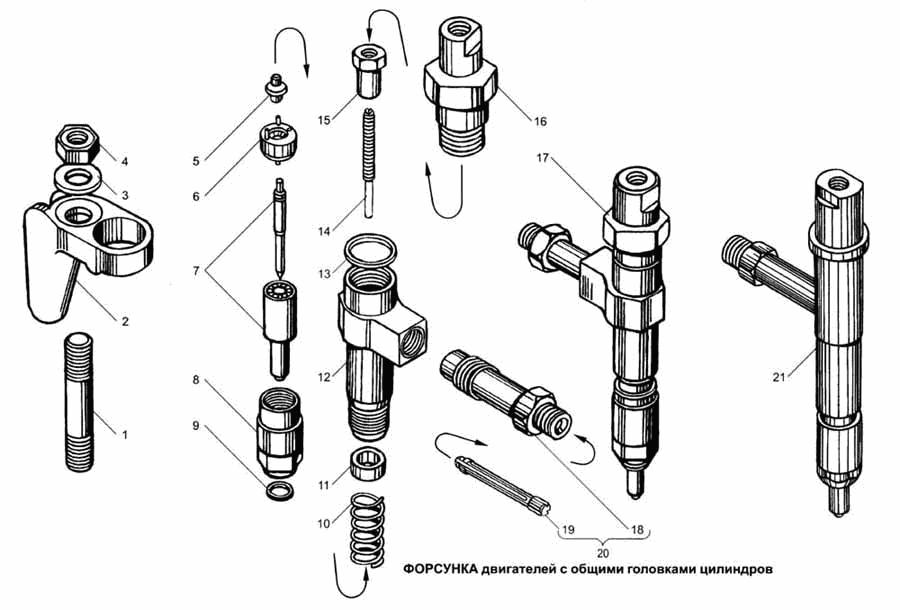 Engines injector with common cylinder heads