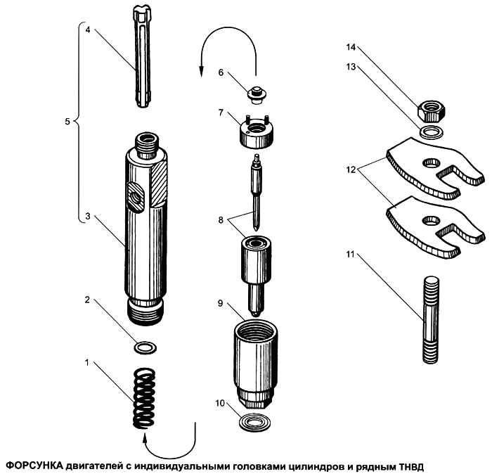 Engines injector with individual cylinder heads and fuel inlection pump assembly in line