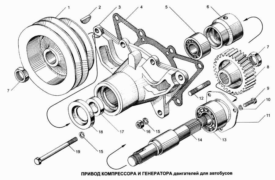 Engine compressor and generator drive for buses