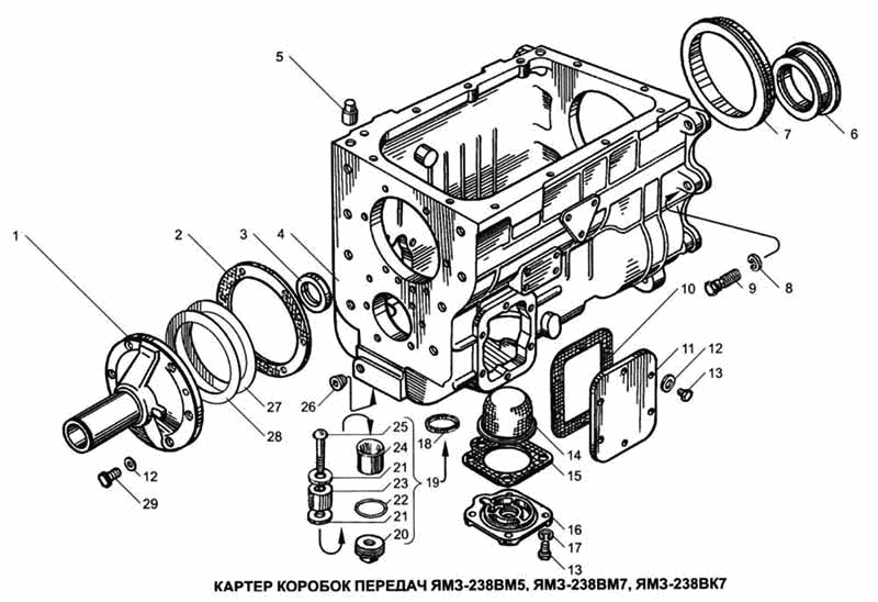 YAMZ-238ВМ5, YAMZ-238ВМ7, YAMZ-238ВК7 gearboxes housing