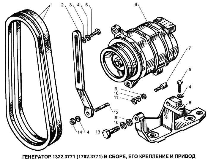 1322.3771 (1702.3771) generator assy, its fastening and drive