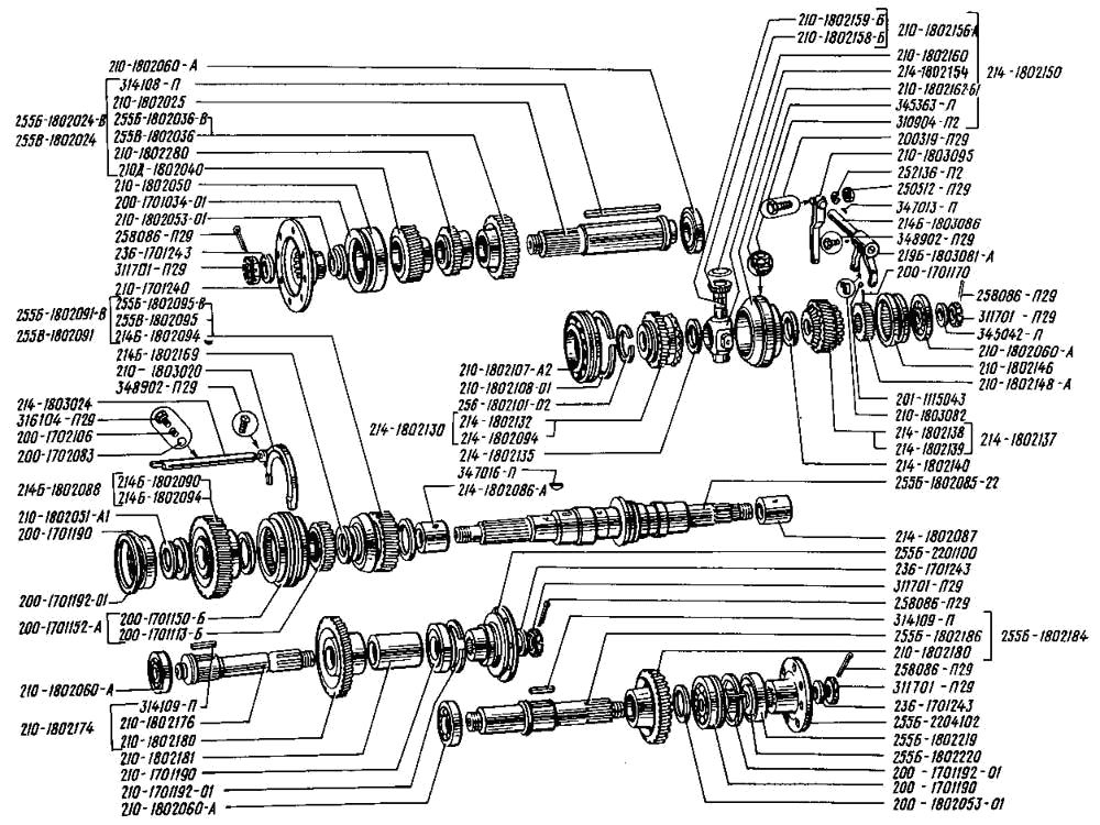 Transfer case shafts and gears