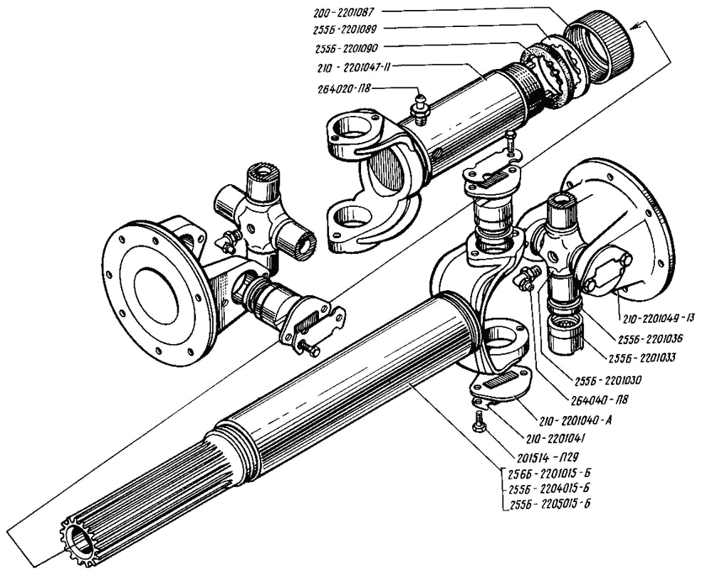 Intermediate and rear axles drive cardan shaft