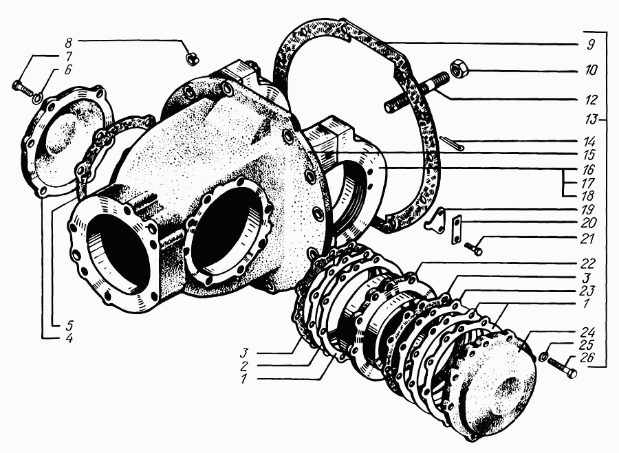 Front axle main gear reductor (housing and covers)