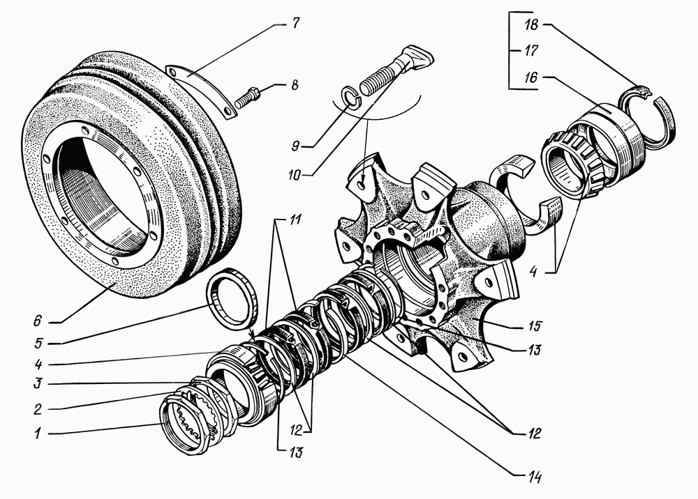 Front wheel hub with brake drum