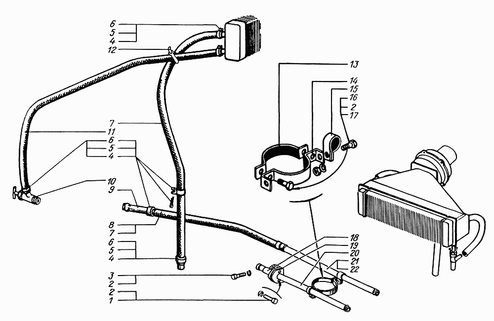 Cab heating system lines