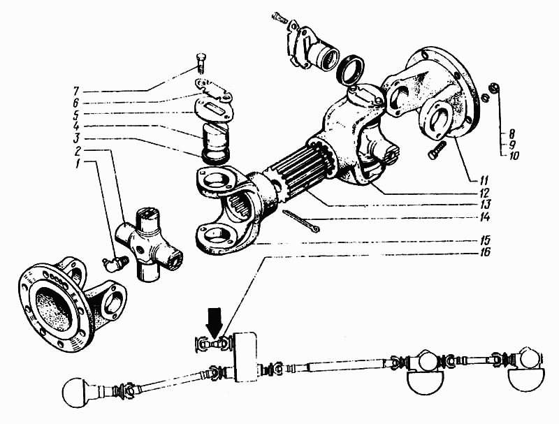 Transfer gearbox drive cardan shaft