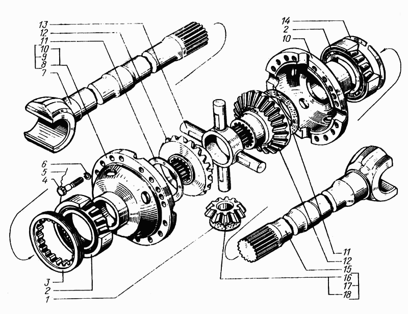 Front axle cross-axle differential