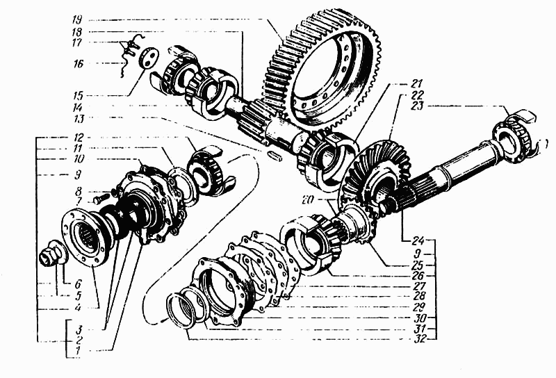 Rear axle main shaft reduction gear (shafts and gears)