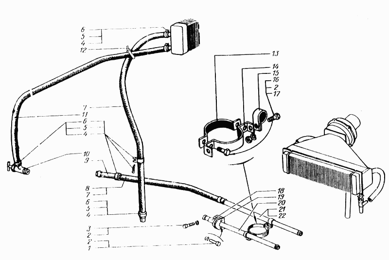 Cab heating system lines