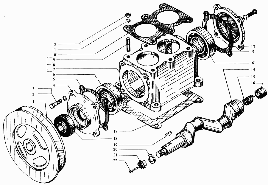 Compressor case and crankshaft