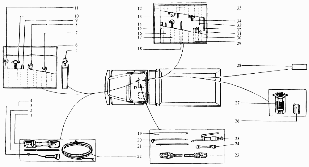 Arrangement of tools under passenger's seat