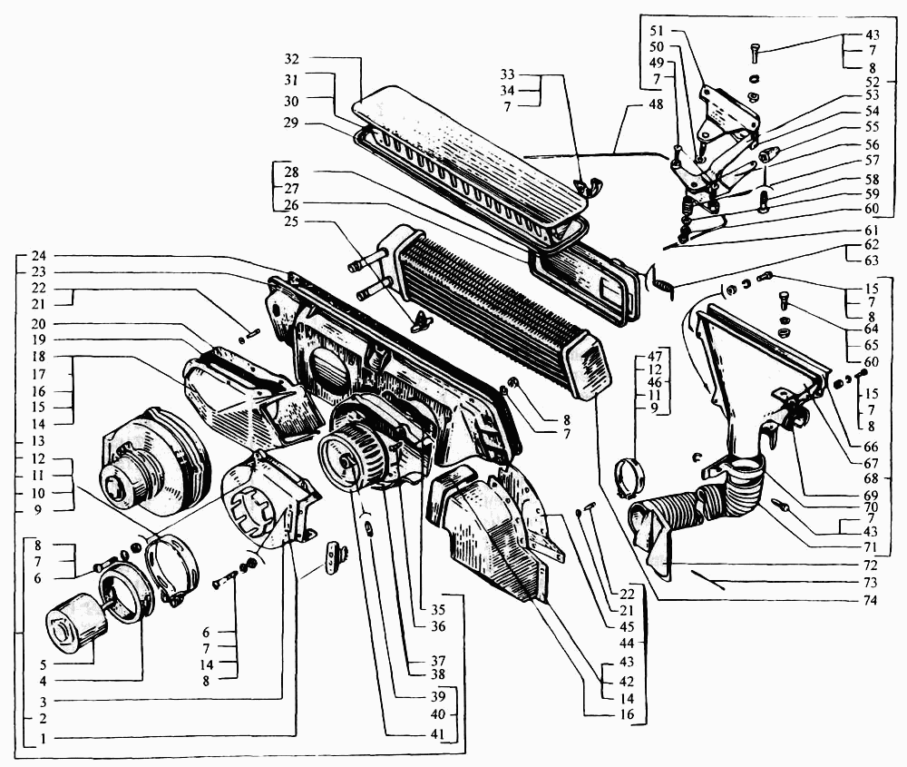 Cabing heater. Windshield defroster