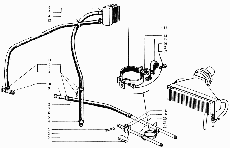 Cab heating system lines