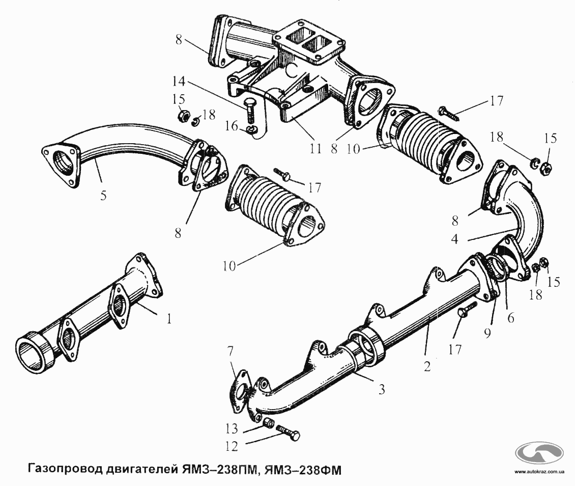 Газопровод двигателя YAMZ-238ПМ, YAMZ-238ФМ