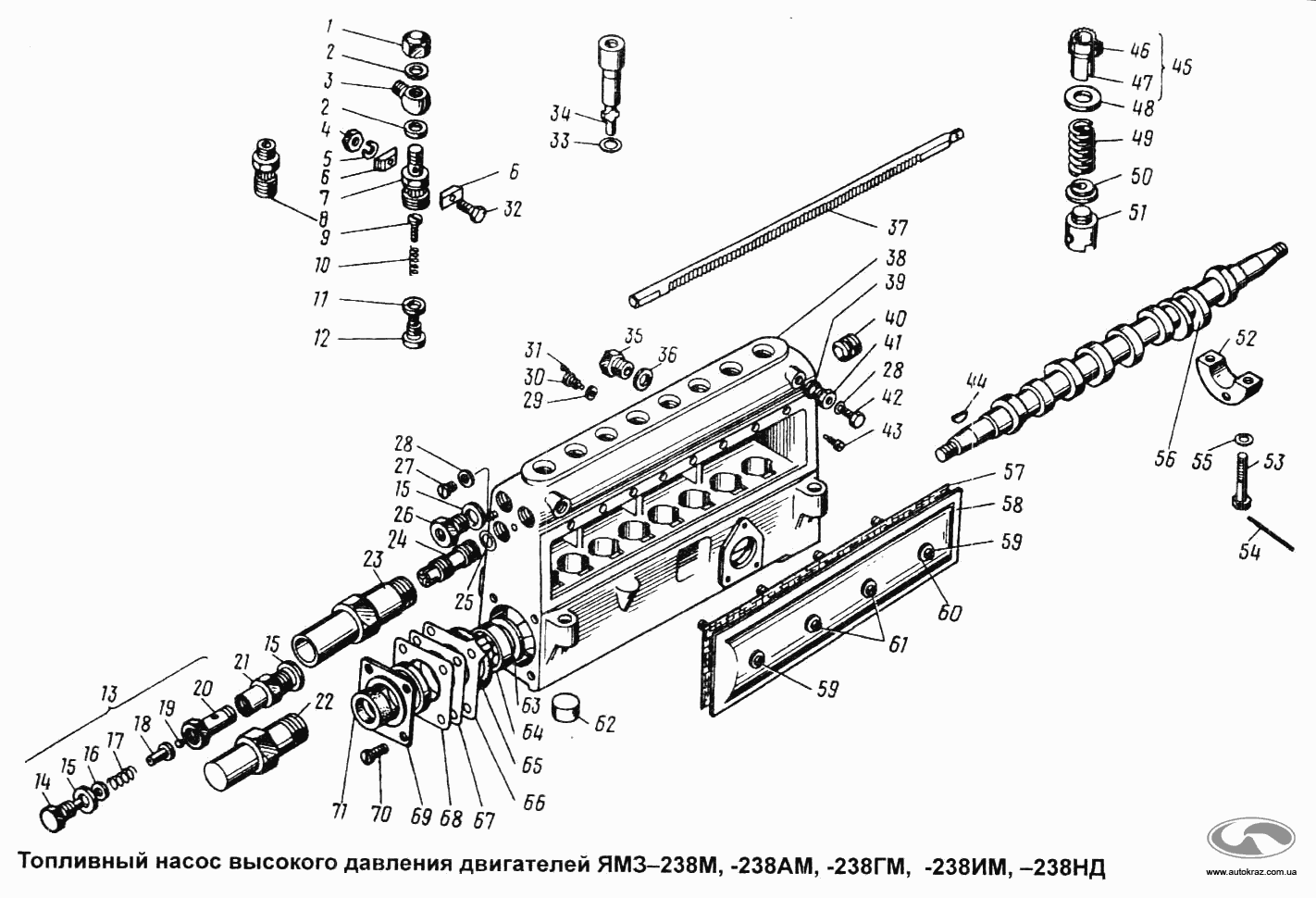 Топливный насос высокого давления двигателей YAMZ-238М, -238АМ, -238ГМ, -238ИМ, -238НД