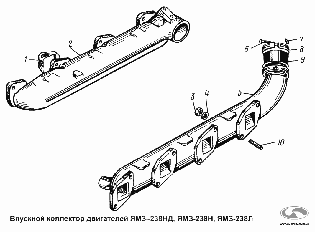 Впускной колектор двигателя YAMZ-238НД, YAMZ-238Н, YAMZ-238Л