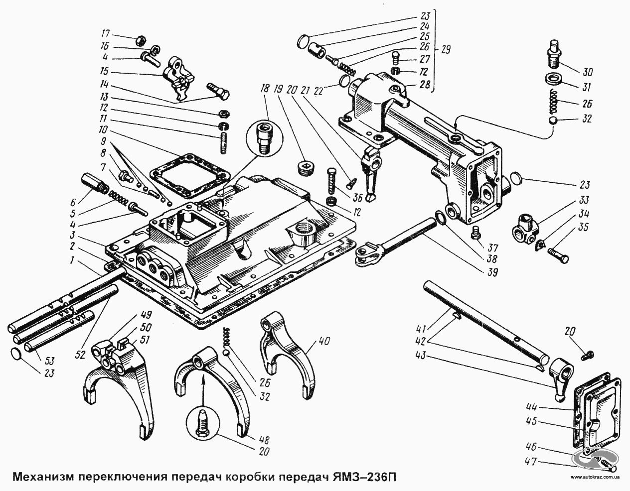Механизм переключения передач коробки передач YAMZ-236П