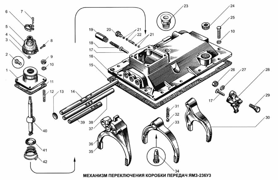 Механизм переключения коробки передач YAMZ-236У3