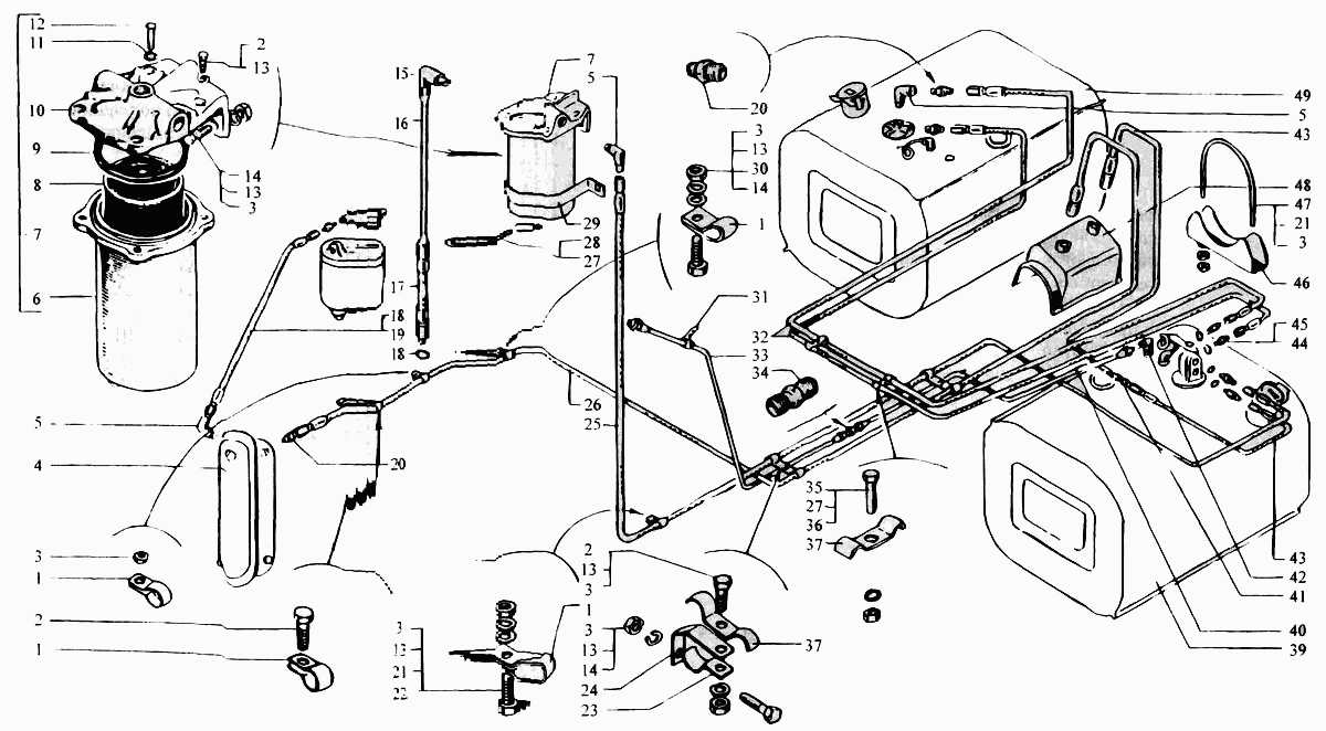 Баки топливные. Топливопроводы. Фильтр грубой очистки топлива