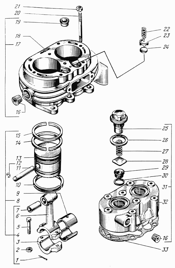 Головка и блок цилиндров компрессора