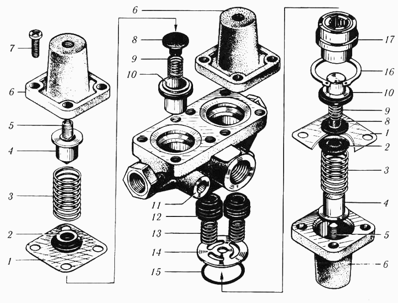 Клапан защитный тройной КрАЗ-6444 и КрАЗ-65101